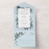 Elegant Dusty Blue Navy Botanischer Garten All In One Einladung (Innen Boden)