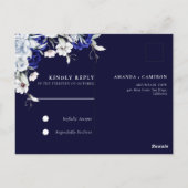 Elegant Dusty Blue Navy Floral Arch Wedding RSVP Postkarte (Rückseite)