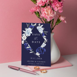 Elegant Dusty Blue Navy Floral Geometric Wedding Save The Date