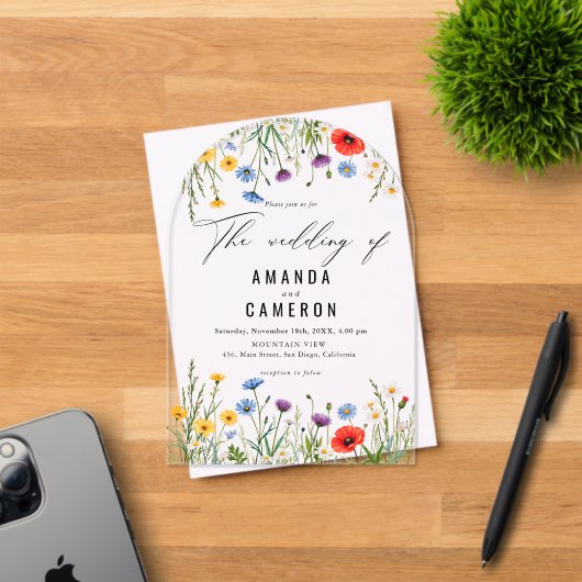 Elegant Dusty Blue Navy Floral Wedding Acryleinladungen (Insitu (Einladungskarte))