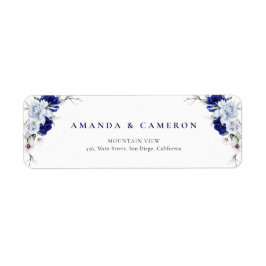 Elegant Dusty Blue Navy Floral Wedding Address