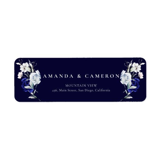 Elegant Dusty Blue Navy Floral Wedding Address (Vorne)