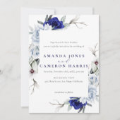Elegant Dusty Blue Navy Floral Wedding Einladung (Vorderseite)