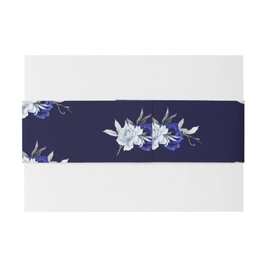 Elegant Dusty Blue Navy Floral Wedding Einladungsbanderole (Rückseitenbeispiel)