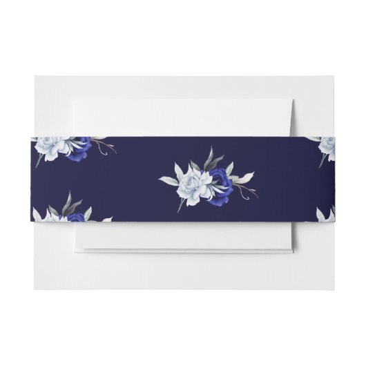 Elegant Dusty Blue Navy Floral Wedding Einladungsbanderole (Vorderseite Beispiel)