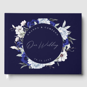 Elegant Dusty Blue Navy Floral Wedding Gästebuch