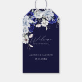 Elegant Dusty Blue Navy Floral Wedding Geschenkanhänger (Vorderseite)