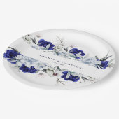 Elegant Dusty Blue Navy Floral Wedding Pappteller (Schrägansicht)