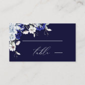 Elegant Dusty Blue Navy Floral Wedding Platzkarte (Vorderseite)