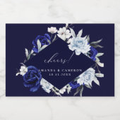 Elegant Dusty Blue Navy Floral Wedding Schaumweinetikett (Einzelnes Label)
