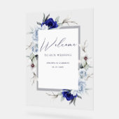 Elegant Dusty Blue Navy Floral Wedding Willkommen Acrylschild (Winkel)