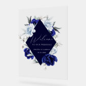 Elegant Dusty Blue Navy Floral Wedding Willkommen Acrylschild (Winkel)