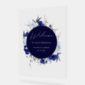 Elegant Dusty Blue Navy Floral Wedding Willkommen Acrylschild (Winkel)