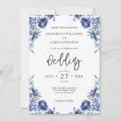 Elegant Dusty Blue Navy Rustic Floral Wedding Einladung (Vorderseite)