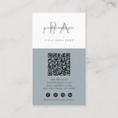 Elegant Dusty Blue Neutral QR Code Boho Modern Visitenkarte (Rückseite)