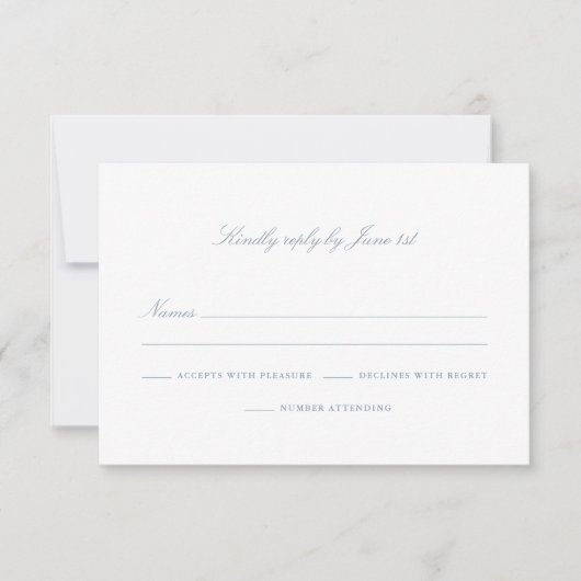 Elegant Dusty Blue Number RSVP Karte (Vorderseite)