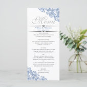 Elegant Dusty Blue on White Wedding Menu Menükarte (Stehend Vorderseite)