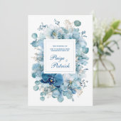 Elegant Dusty Blue Orchid Hydrangea Gold Einladung (Stehend Vorderseite)