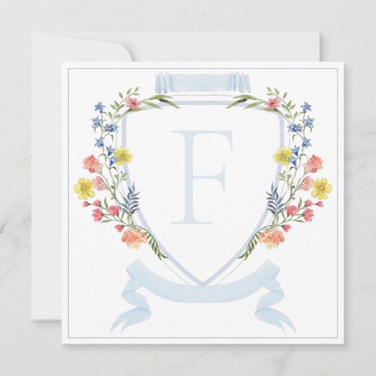 Elegant Dusty Blue Pastel Wildblume Wappen Wedding Dankeskarte (Vorderseite)