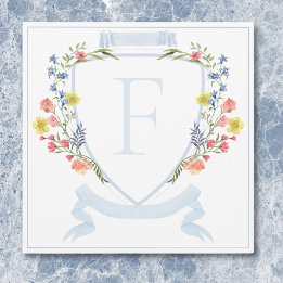 Elegant Dusty Blue Pastel Wildblume Wappen Wedding Dankeskarte