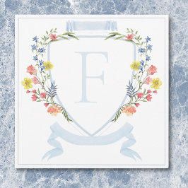 Elegant Dusty Blue Pastel Wildblume Wappen Wedding Dankeskarte