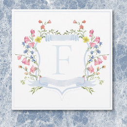 Elegant Dusty Blue Pastel Wildblume Wappen Wedding Dankeskarte