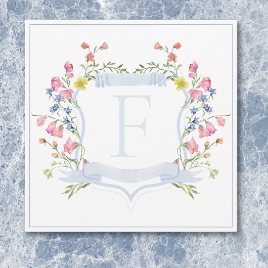 Elegant Dusty Blue Pastel Wildblume Wappen Wedding Dankeskarte