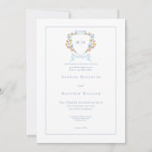 Elegant Dusty Blue Pastel Wildblume Wappen Wedding Einladung (Vorderseite)