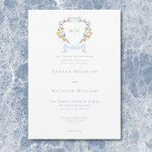 Elegant Dusty Blue Pastel Wildblume Wappen Wedding Einladung