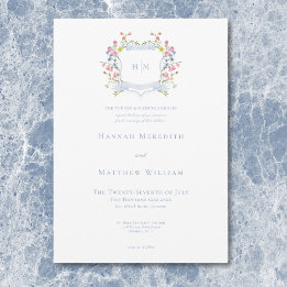 Elegant Dusty Blue Pastel Wildblume Wappen Wedding Einladung