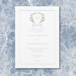 Elegant Dusty Blue Pastel Wildblume Wappen Wedding Einladung