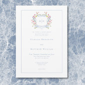 Elegant Dusty Blue Pastel Wildblume Wappen Wedding Einladung
