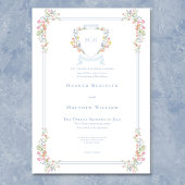 Elegant Dusty Blue Pastel Wildblume Wappen Wedding Pergament Einladungen