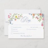 Elegant Dusty Blue Pastel Wildblume Wappen Wedding RSVP Karte (Vorderseite)