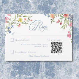 Elegant Dusty Blue Pastel Wildblume Wappen Wedding RSVP Karte