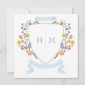 Elegant Dusty Blue Pastel Wildblume Wappen Wedding Save The Date (Rückseite)