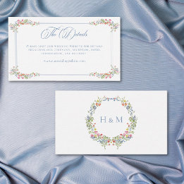 Elegant Dusty Blue Pastel Wildflower Crest Wedding Begleitkarte