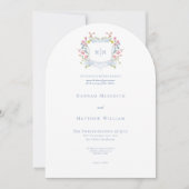 Elegant Dusty Blue Pastel Wildflower Crest Wedding Einladung (Vorderseite)