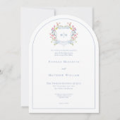 Elegant Dusty Blue Pastel Wildflower Crest Wedding Einladung (Vorderseite)