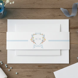 Elegant Dusty Blue Pastel Wildflower Crest Wedding Einladungsbanderole