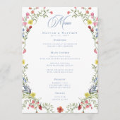 Elegant Dusty Blue Pastel Wildflower Crest Wedding Menükarte (Vorderseite)