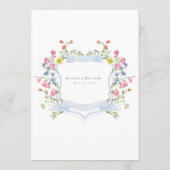 Elegant Dusty Blue Pastel Wildflower Crest Wedding Menükarte (Rückseite)
