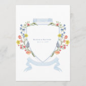 Elegant Dusty Blue Pastel Wildflower Crest Wedding Menükarte (Rückseite)