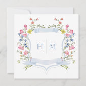 Elegant Dusty Blue Pastel Wildflower Crest Wedding Save The Date (Rückseite)
