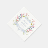 Elegant Dusty Blue Pastel Wildflower Crest Wedding Serviette (Ecke)