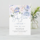 Elegant Dusty Blue Peonies Cream Rose Babydusche Einladung (Stehend Vorderseite)