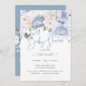 Elegant Dusty Blue Peonies Cream Rose Babydusche Einladung (Vorne/Hinten)