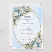 Elegant Dusty Blue Peony Floral Gold Glitter Invit Einladung (Vorderseite)