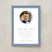 Elegant Dusty Blue Photo Boy First Communion Dankeskarte