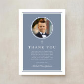 Elegant Dusty Blue Photo Boy First Communion Dankeskarte